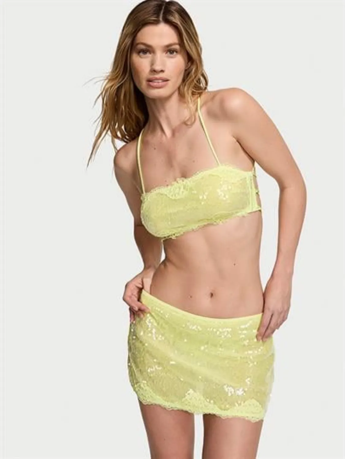 Payetli Bralet ve Mini Etek Takım