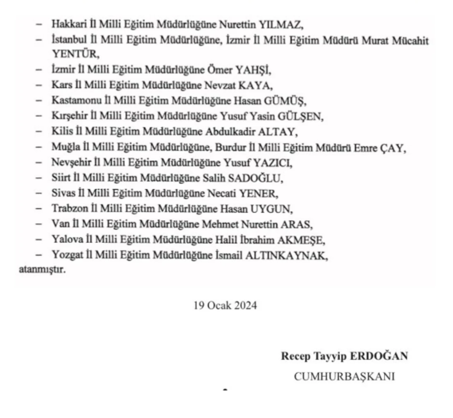 10 ilin milli eğitim müdürü görevden alındı